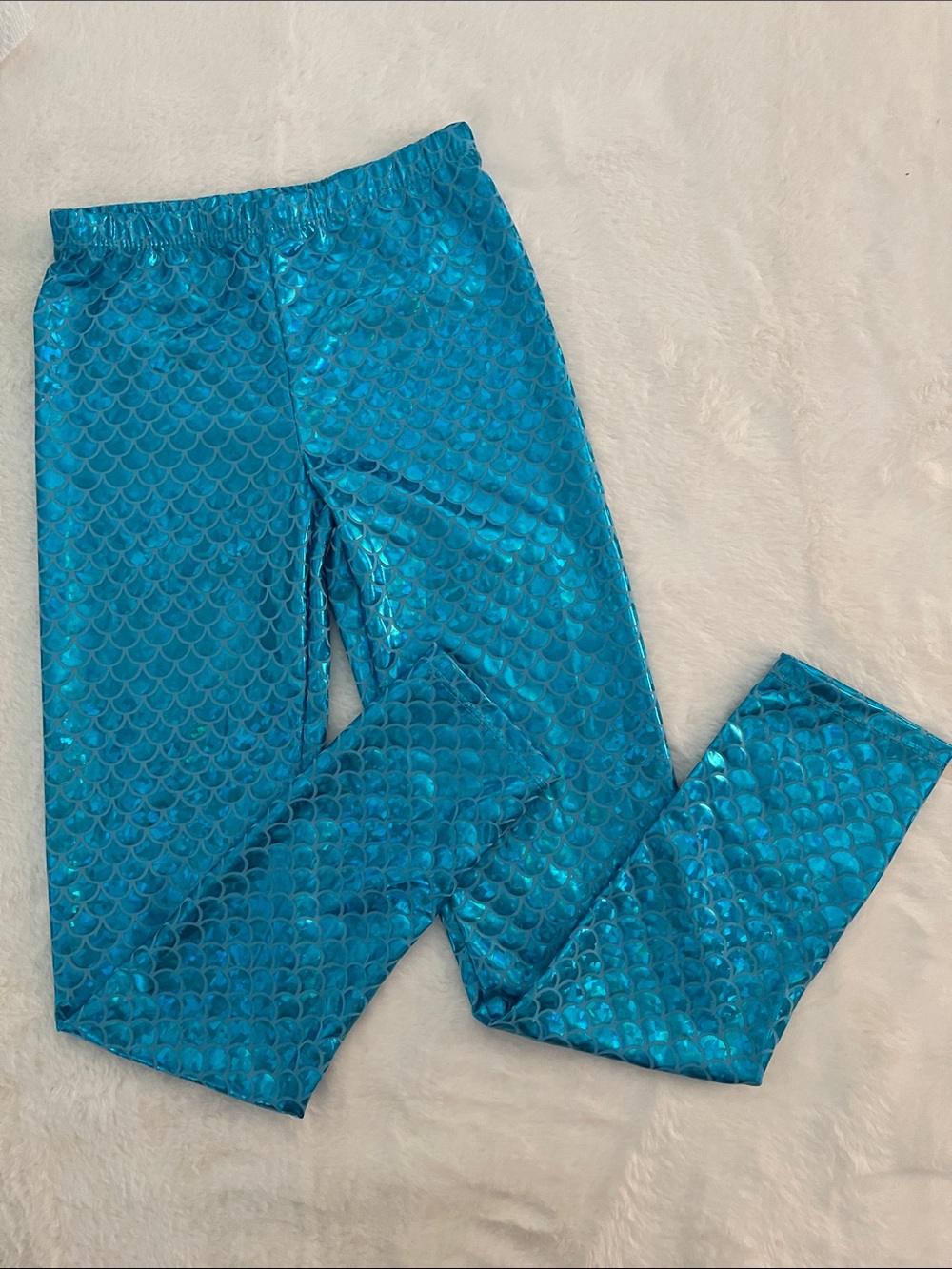 Shimmery Mermaid Scale Kids Leggings - Blue SZ XL